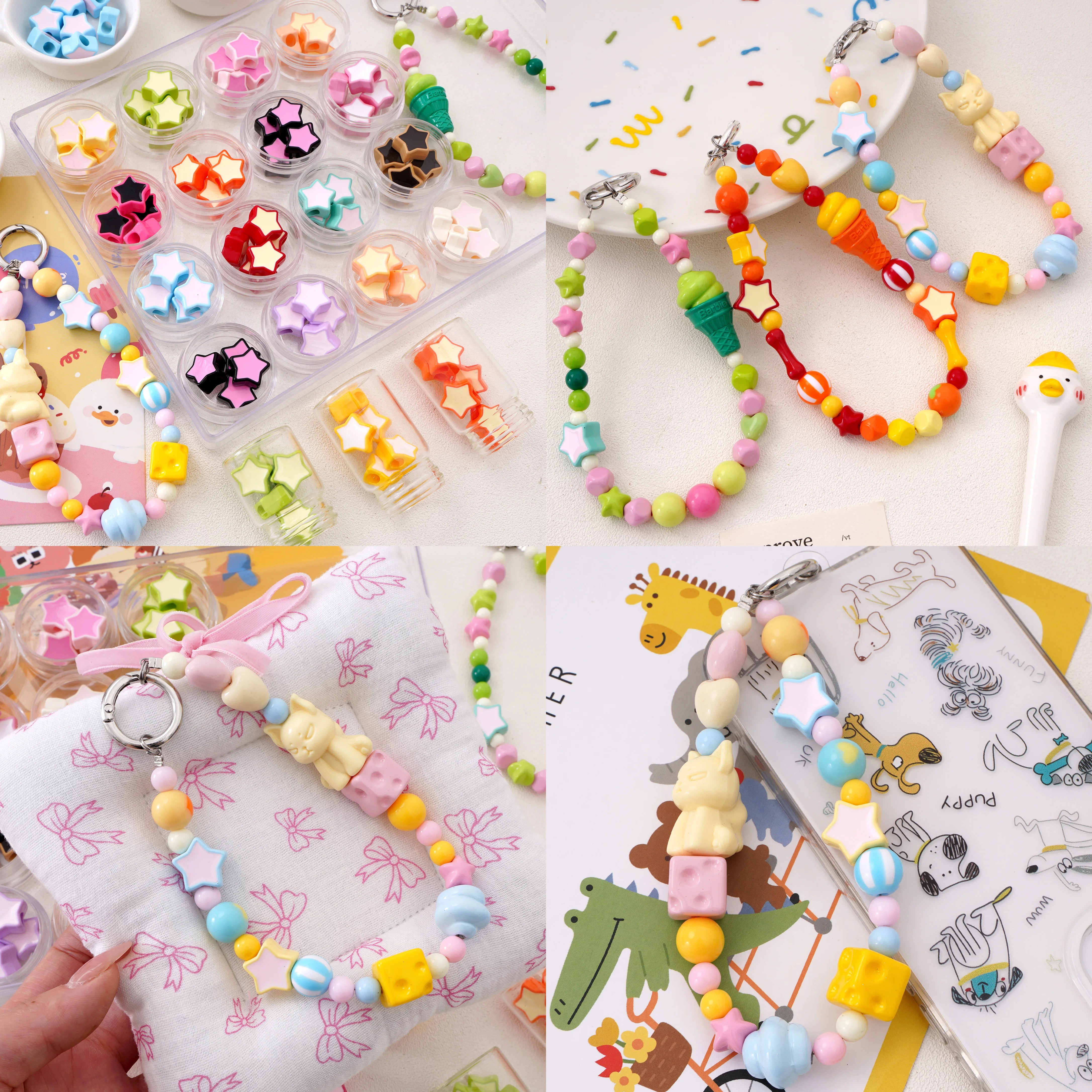 2-10Pcs 16mm Two-Tone Acrylic Star-Shaped Large Hole Loose Spacer Beads For DIY Jewelry Making Necklace Bracelet Keychain