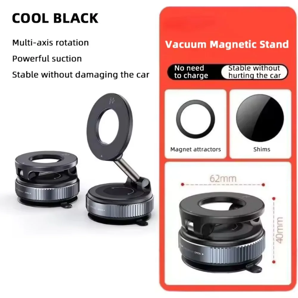 Car Phone Magnetic Stand Mechanical Vacuum Suction Cup Rotate 360° Magnetic Adsorption Bracket Navigation Universal Holder