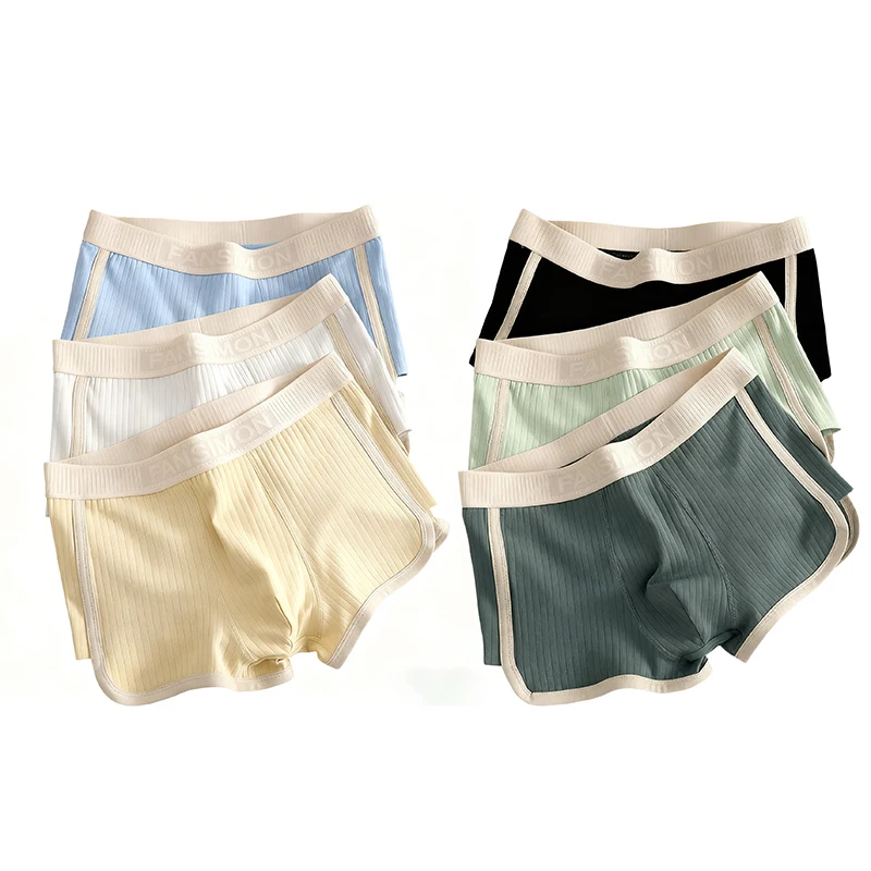 

6 Pcs Men's Ribbed Underwear Soft Breathable Boxer Briefs FASHMON Waistband Comfortable U-Convex Trunks Elastic Male Underpants