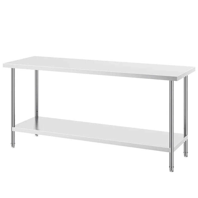 

Stainless Steel Worktable, 24x72x34 Inch, Heavy Duty Adjustable Height Kitchen Garage Restaurant Backyard Station