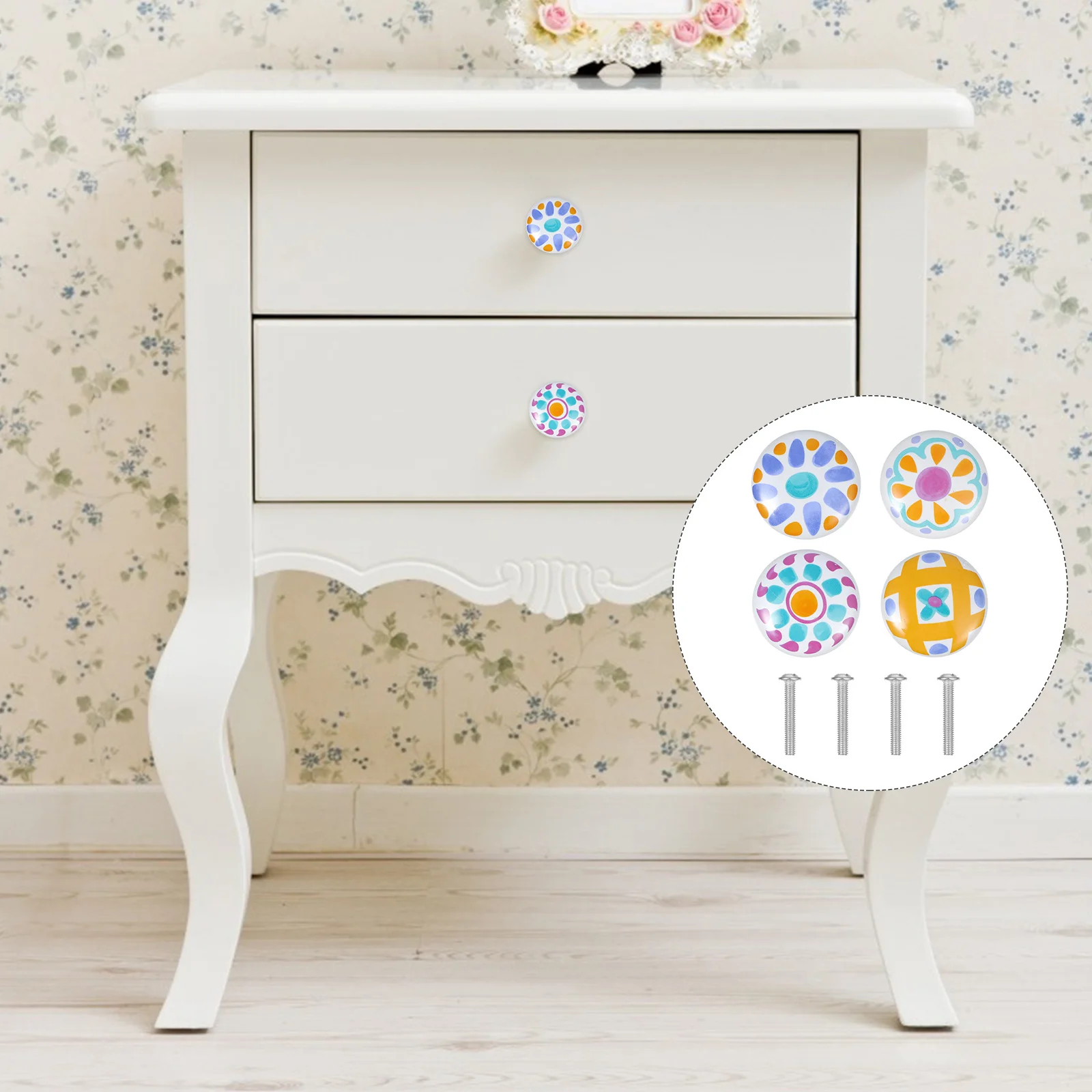 

4Pcs Cartoon Ceramic Alloy Handles Lovely Single Hole Round Drawer Pulls Smooth Finish Kids Room Cabinet Hardware