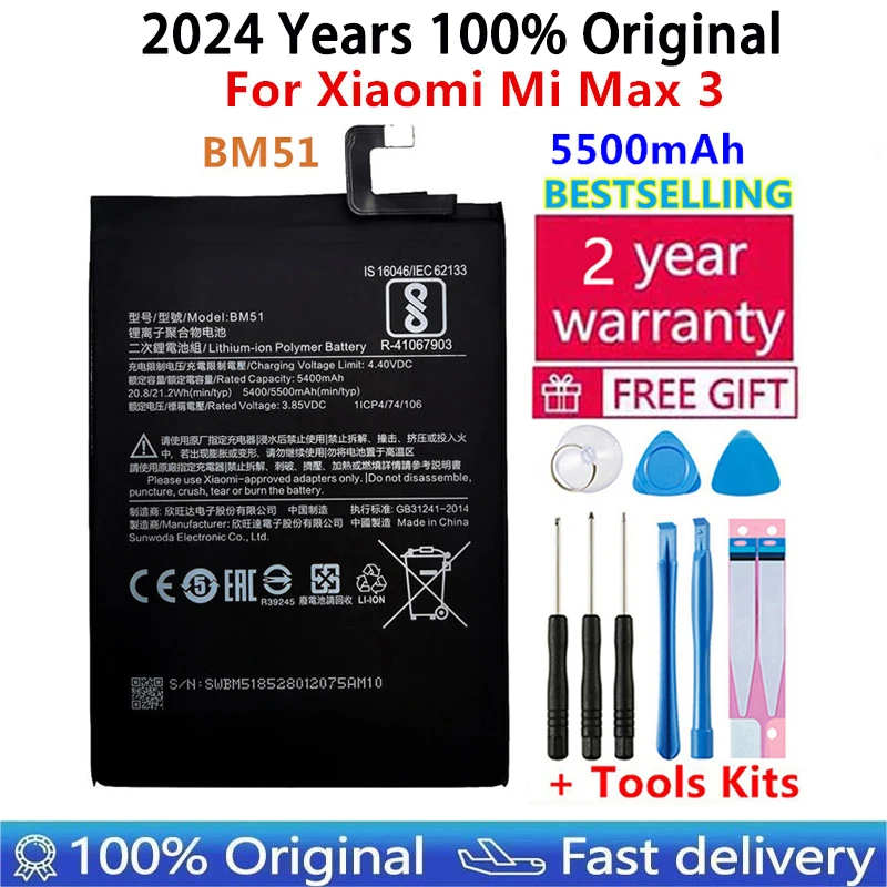 Batería de repuesto 100% Original para Xiaomi Mi Max 3 Max3 BM51 / BM50 Mi Max 2 Max2 / BM49 Mi Max batería de teléfono genuina + herramientas