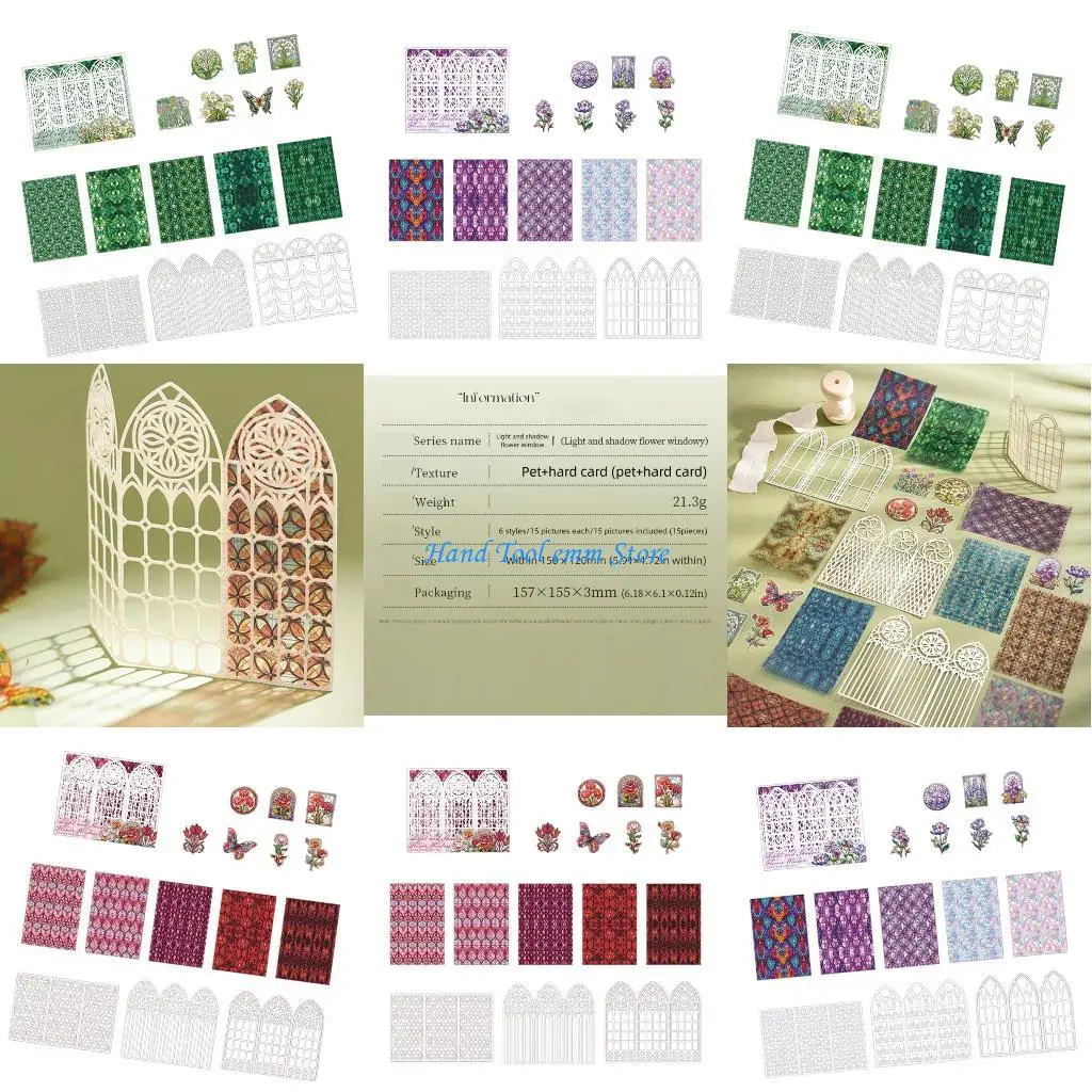 

H37F Retro Hollowed Flower Window Art Cardstock Adhesive PET Sticker For Card Making Invitation Scrapbooking Embellishment