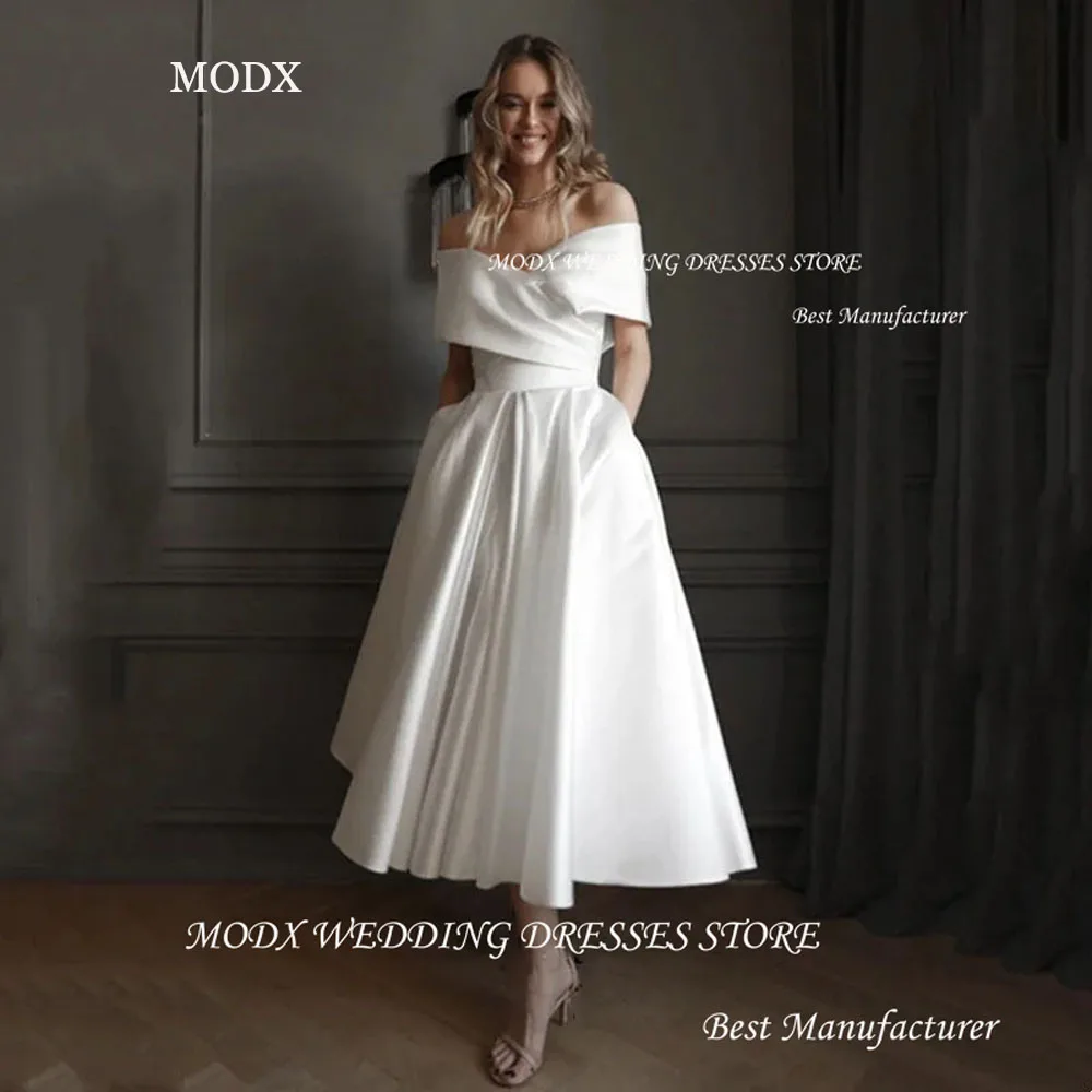 

MODX Sexy A-Line Wedding Dress Strapless Boho Wedding Gown Simple Off The Shoulder Plain Backless Lace Up Bridal Dress Robe