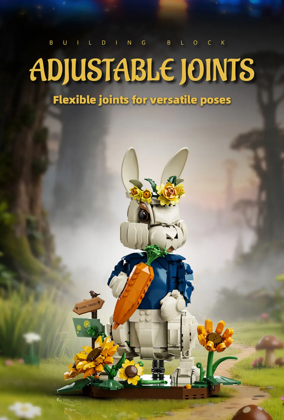 Creative 1258Pcs Pastoral Rabbit Animal Figrues Building Blocks Home Decoration Rural Flowers Rabbit Assemble Toys Birthday Gift