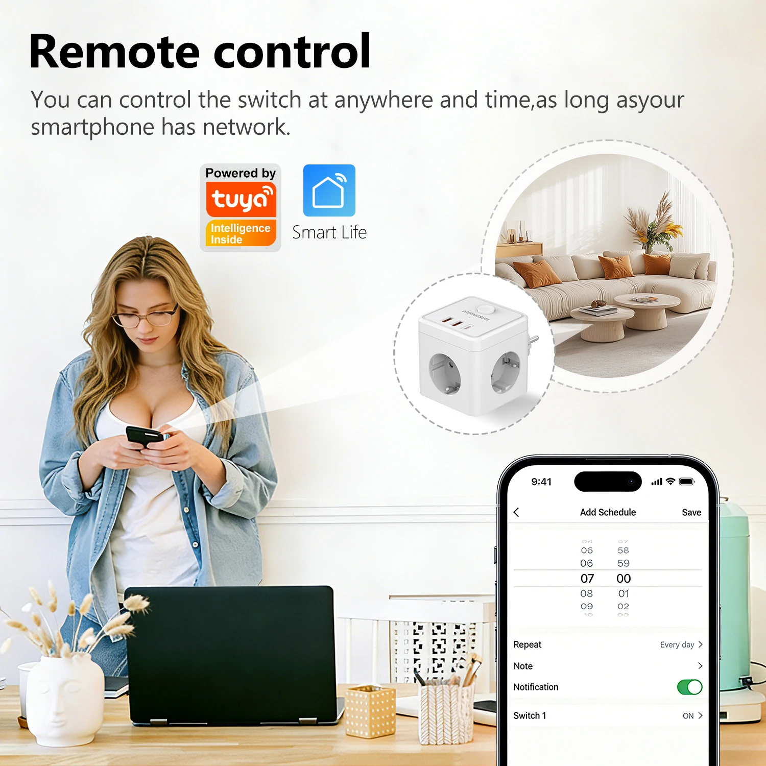 3 EU Plug 2 USB-A 1 Type-C Port Charging Plug Wifi  Smart Home 10A/16A EU Socket Voice Controal for Alexa Google Home Appliance view 4