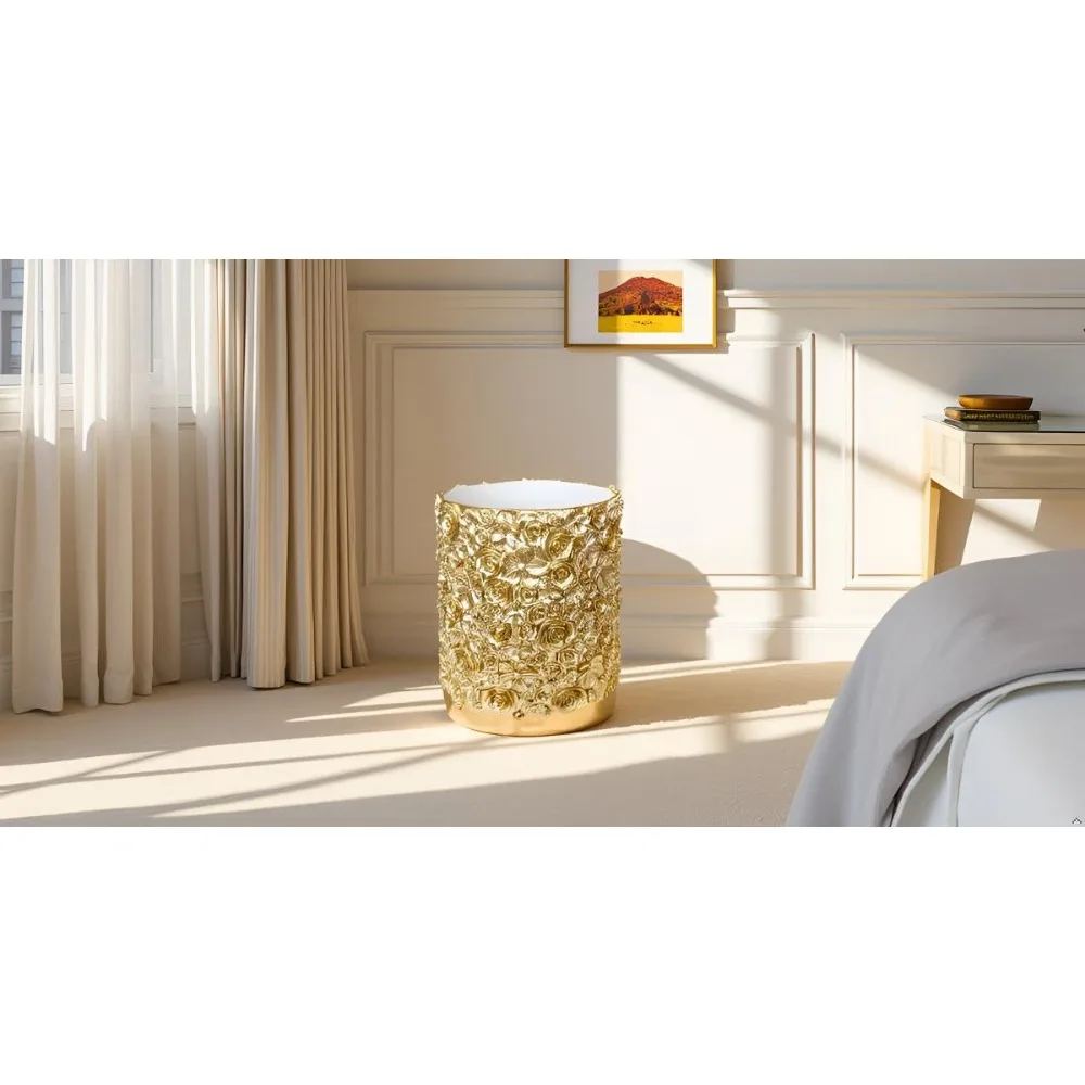 Eleganter, floral geschnitzter Kunstharz-Mülleimer, 8 x 10 dekorativer Abfallkorb für Büro, Badezimmer, Schlafzimmer mit Rosen-Design