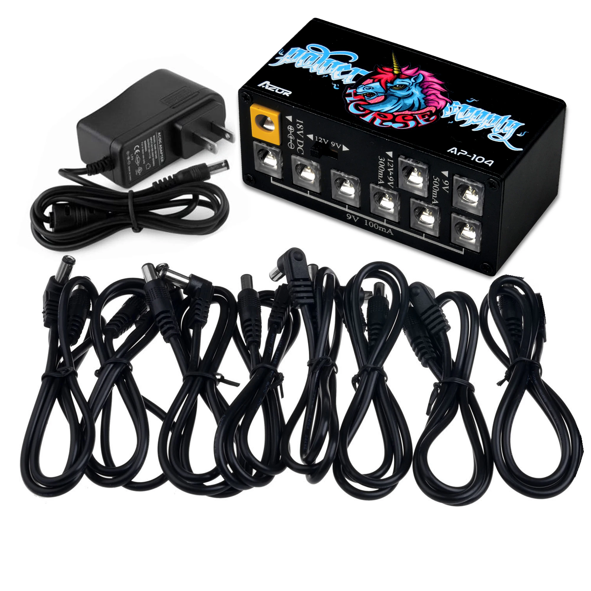 Multi DC Guitar Pedal Power Supply AZOR AP-104 8 Outputs Mini Power Supply With Switchable Vol 18V 1A Adatper Power Mini Size