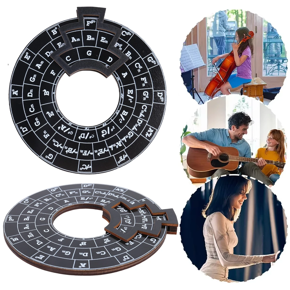 Circle of Fifths Wheel Guitar Chord Wheel Wooden Melody Tool Musical Chord Wheel for Musicians Guitar Accessories
