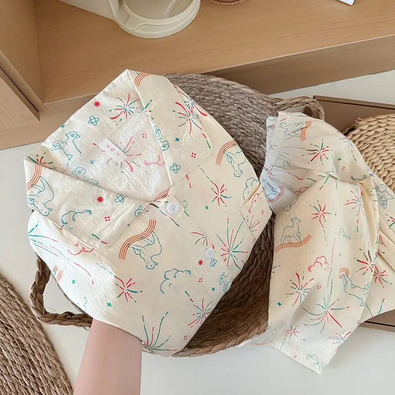 Sweet kawaii print Korean-style lightweight pajamas homewear casual lapel loose sweet long-sleeve long pants doll-collar homewea