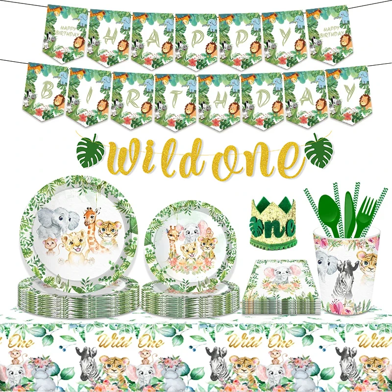 

Jungle Animals Disposable Tableware 1st Birthday Decoration Kid Baby Shower Woodland Wild One Forest Safari Theme Party Supplies