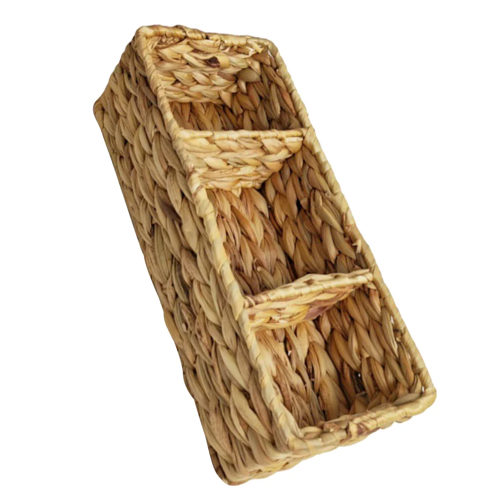 

Woven Desktop Basket 3-Section Natural Organizer Storage Rack for Kitchen Cutlery Sundries Office Home Desk