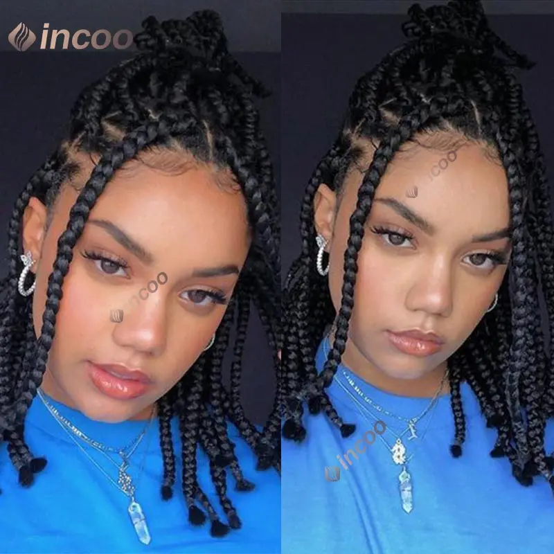 Synthetic 10 inch Short Bob Full Lace Front Braided Wigs Goddess Locs Cornrows Braiding Wigs Pre Plucked Knotless Box Braids Wig