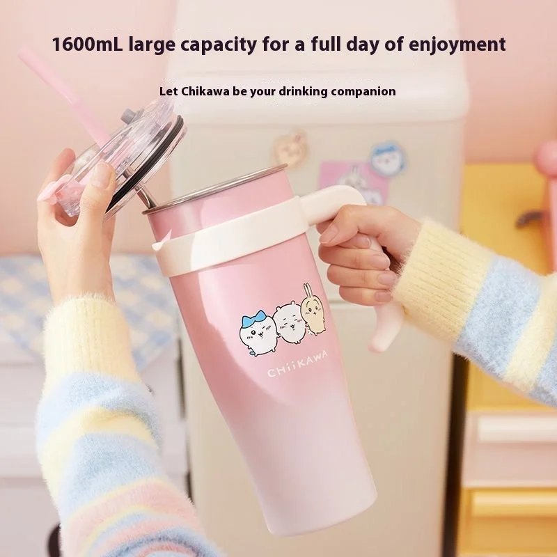 Cartoon Chiikawa Series 1600ml Large Capacity High-value Stainless Steel Cup with Straw Portable Thermos Cup Thermos Cup