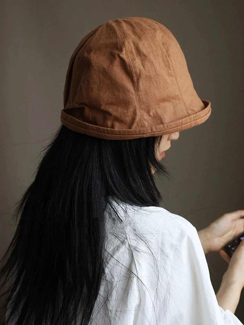Leinen Gekräuselte Kante Sonnenhüte Für Frauen Faltbare Eimer Hut Sommer Visiere Kappen Weibliche Panama Bob Outdoor Strand Fischer Kappen Gorro – Detail 1