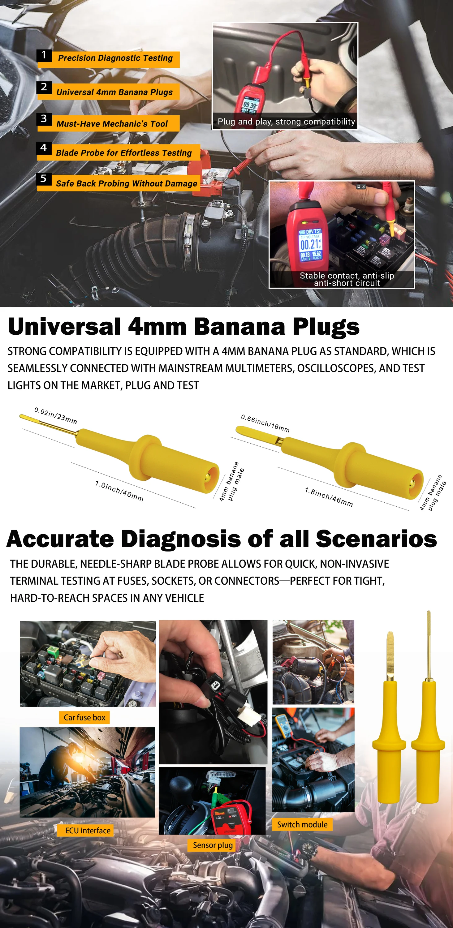 ZIBOO PPTK0005 Prüfspitzen-Adapter-Kit, Kfz-Diagnose-Auto-Testgerät, Adapter für die hintere Sonde und Klingenfühler. – Detail 1