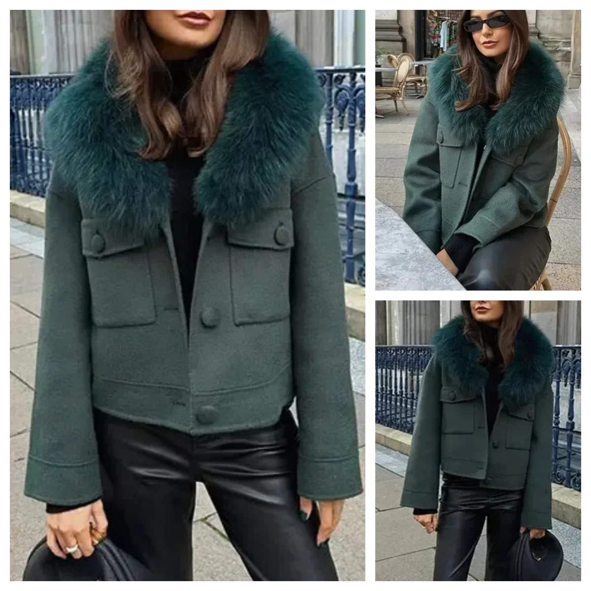 

Chic Solid Color Single Breasted Women's Coats Casual New Woolen Lapel Short Jackets Autumn Winter Warm Outerwear With Pockets