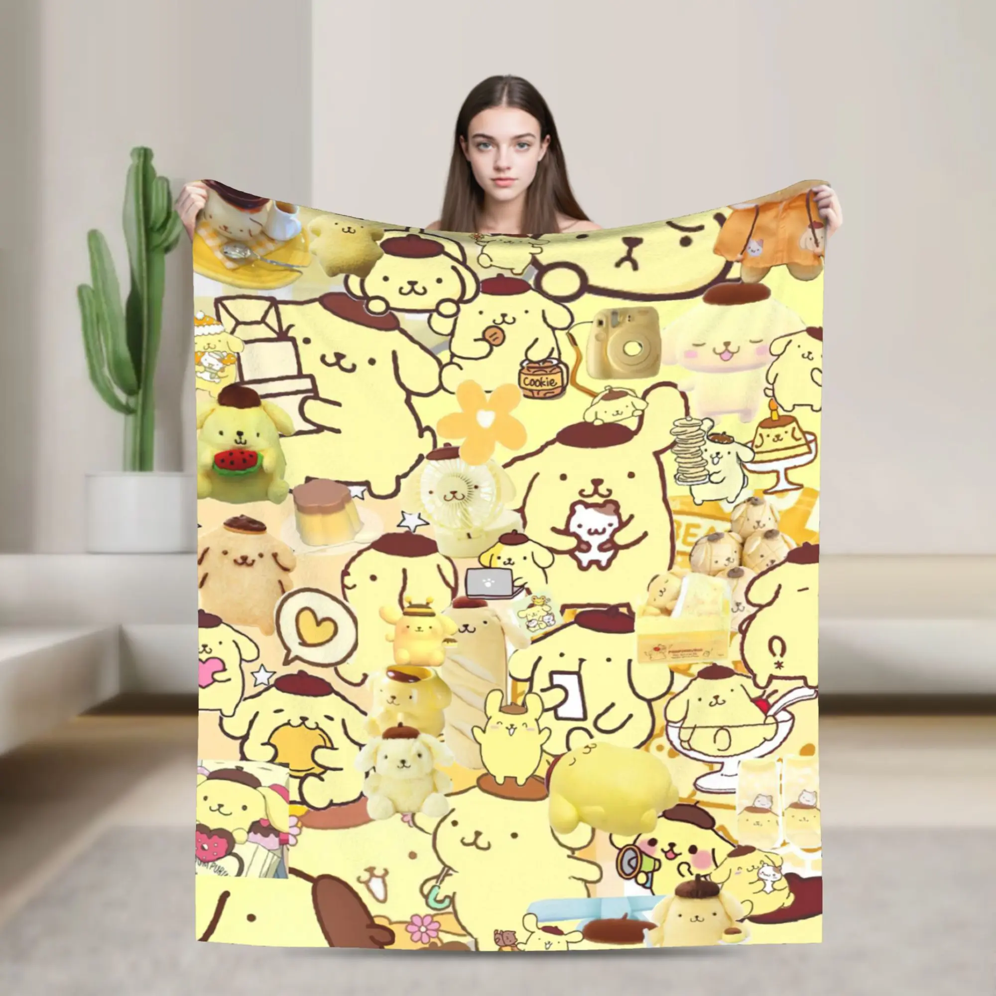 

Одеяла для коллажа Pom Pom Purin, фланелевые легкие одеяла с героями мультфильмов для спальни, дивана, одеяла для спальни