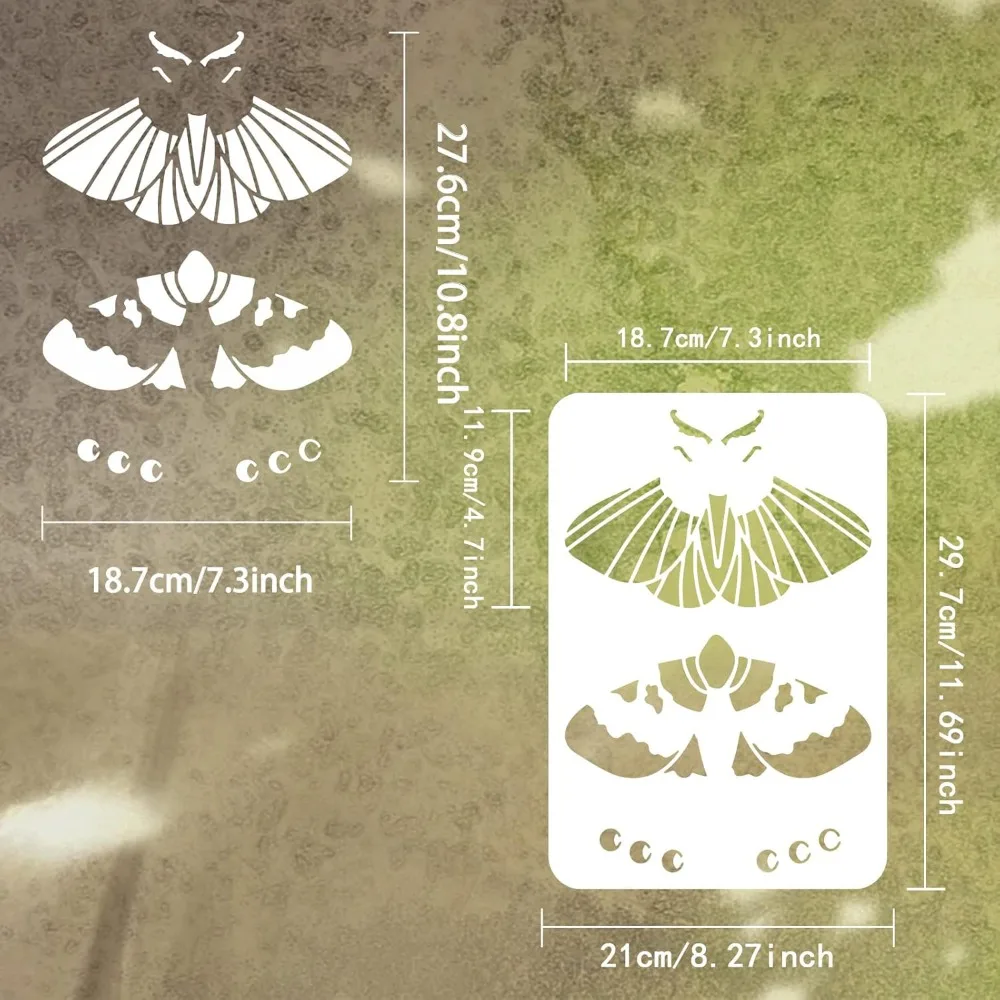 Layered Moth Stencil 8.3x11.7inch Plastic PET Painting Stencil Moth Drawing Template Moon Phase Stencil Animal Theme making kit