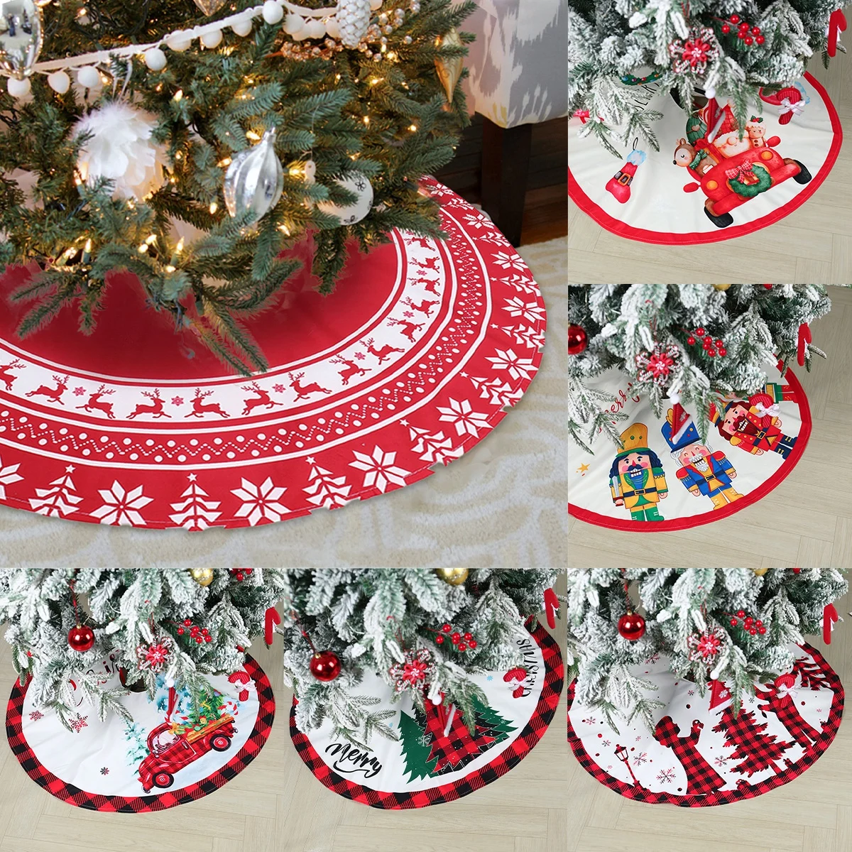 Christmas Tree Skirt Snowflake Santa Claus Merry Christmas Decor For Home 2023 Xmas Tree Bottom Mat Navidad Cristmas New Year