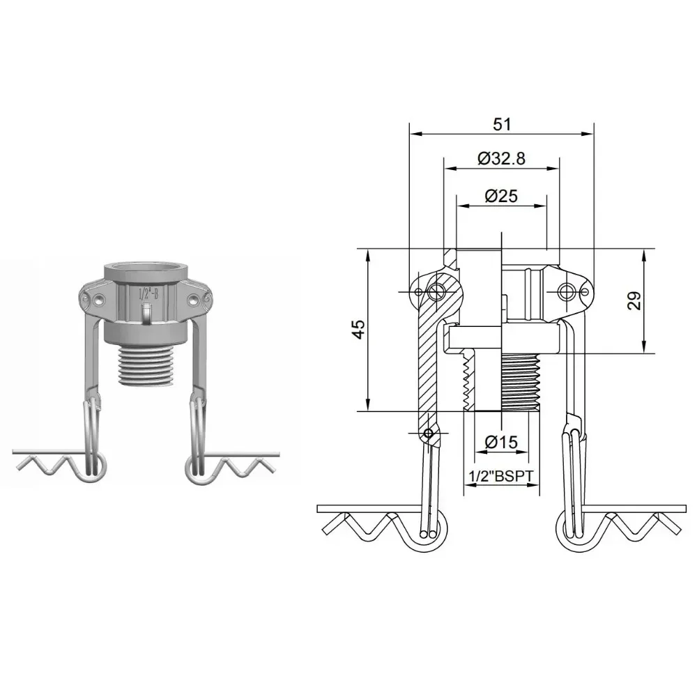 

DN15 Type B 304 Stainless Steel Camlock Quick Coupling 1/2 Inch Food Grade Safe for Home Brewing Kitchen Water Systems