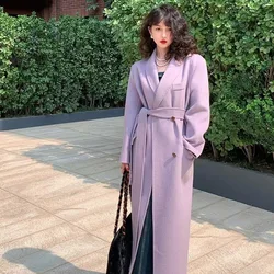 Women Temperament Woolen Coat Female French Style Retro Loose Long Below The Knee Outwear High Sense Solid Color Casual Outcoat