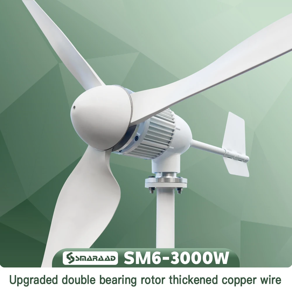 

SMARAAD Horizontal Wind Turbine Generator Windmill 3000W 48V 3 Blades With MPPT Charger Controller and Off Grid Inverter System