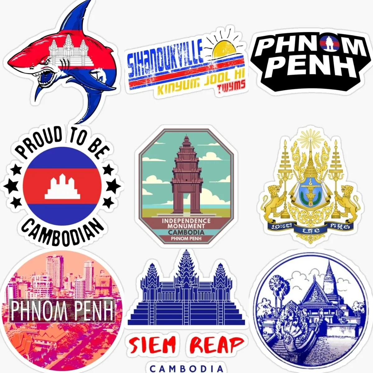

Cambodia Flag National Emblem Creative Waterproof Sticker for Decorate Fridge Wall Window Bicycle Car Room Truck Decal
