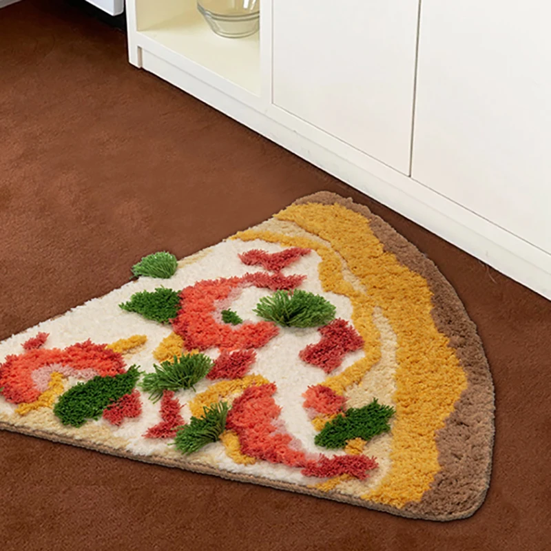 Tufting Pizza Bathmat Fluffy Carpet Bath Tub Side Mat Anti Slip Rug Floor Pad Bathroom Doormat Aesthetic Home Room Decor