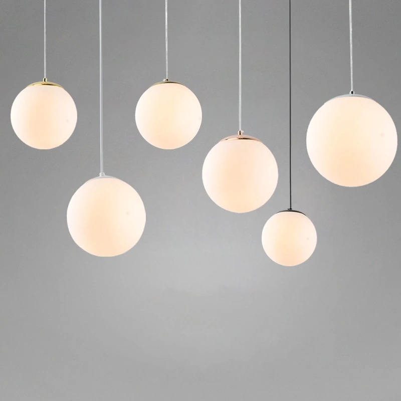 Nordic Modern Minimalist Pendant Lights Milk White Glass Ball Shaped Chandelier Living Room Bedroom Restaurant Hanging Lamps E27