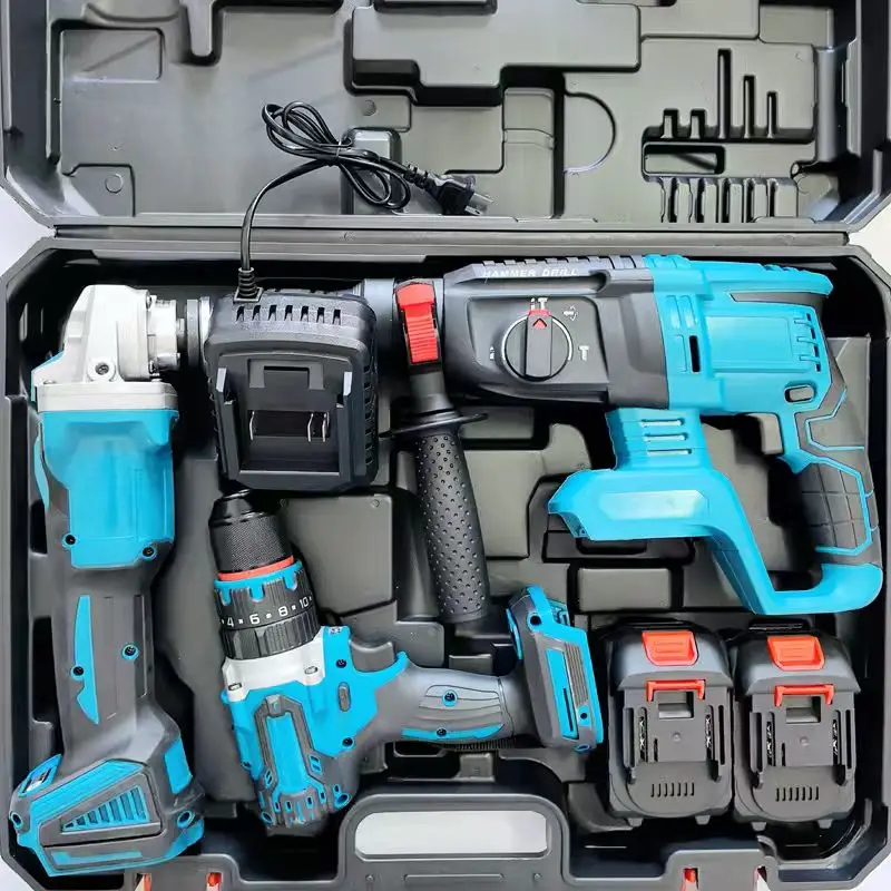 

Rechargeable 3-Piece Set: Lithium-Ion Hammer Drill + Angle Grinder + Electric Drill Tool Kit 21V Lithium-Ion Power Tools