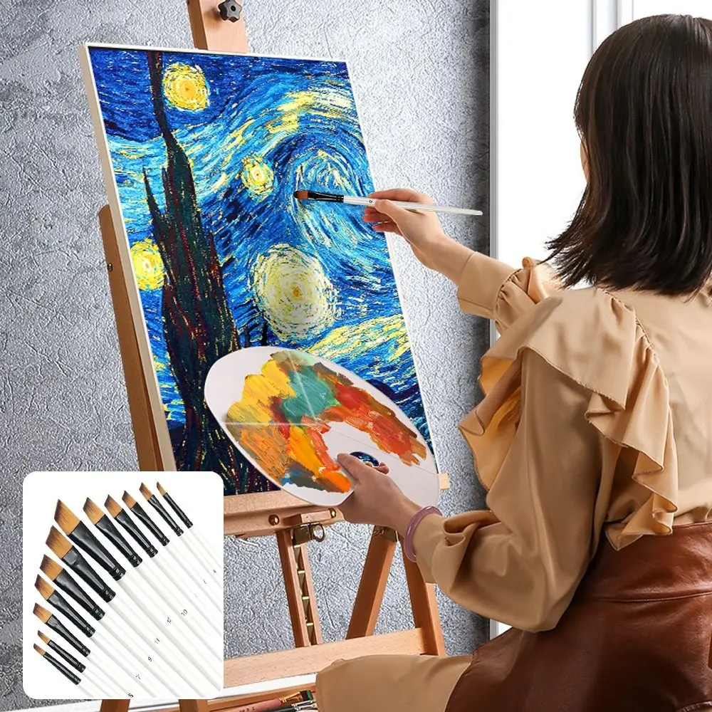 

12Pcs Nylon Watercolor Brush Set Soft Hair Beginner's Art Hand Drawn Watercolor Pointed Round Flat Head Artists Flat Brushes