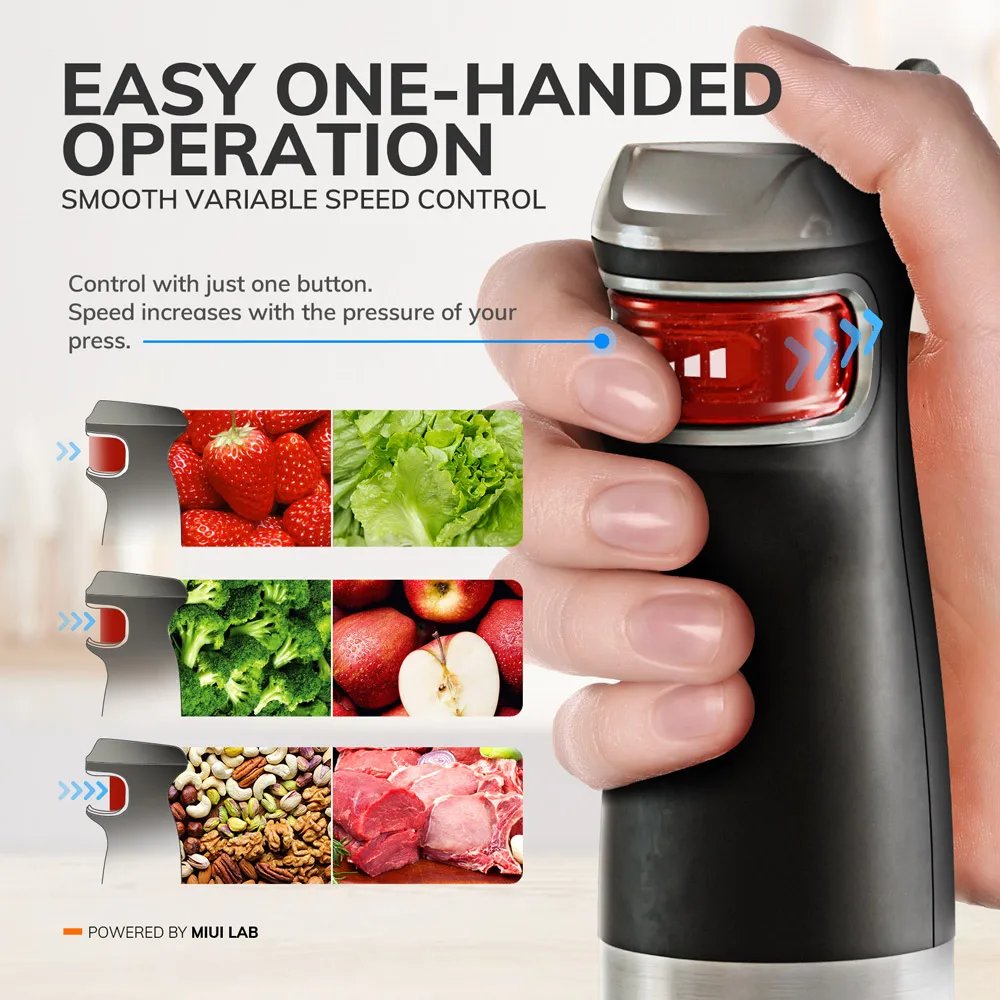 MIUI Electric Hand Held Stick Blender 6-in-1 Multi-Purpose Immersion Hand Blender Stainless Steel Blades Home Kitchen1200W