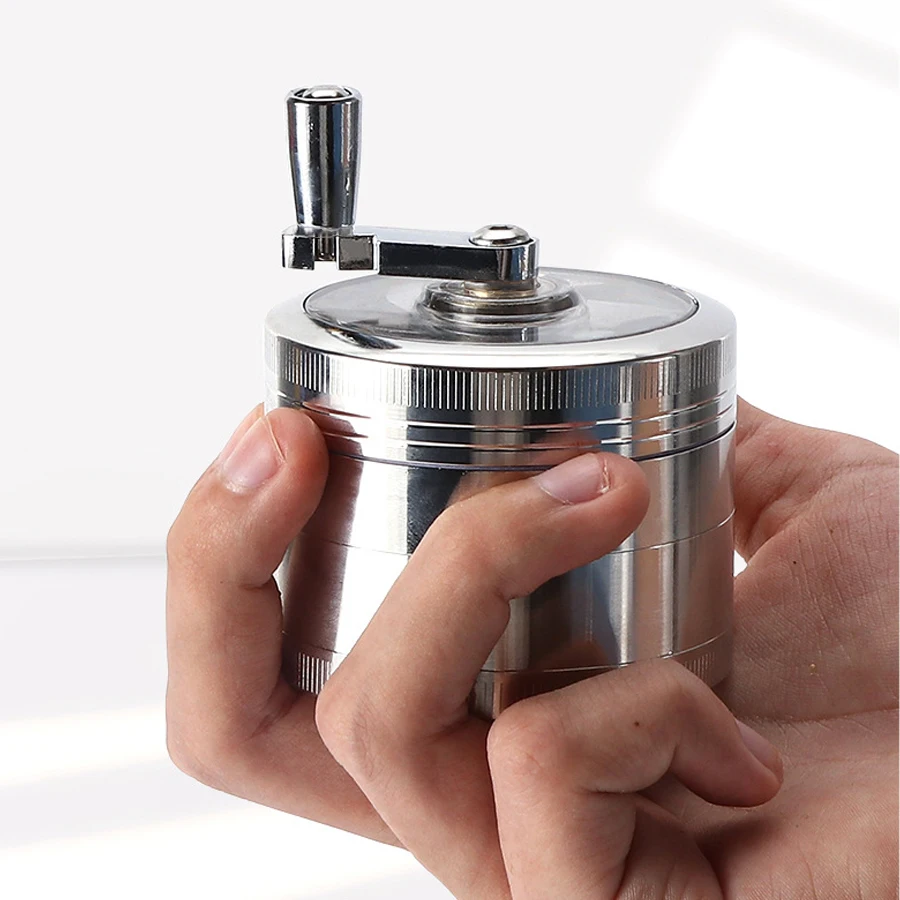 4 Layer 40mm Zinc Alloy Hand Mill With Handle Hemp Pepper Pot Spice Cigarette Accessories Herbal Tobacco Mill