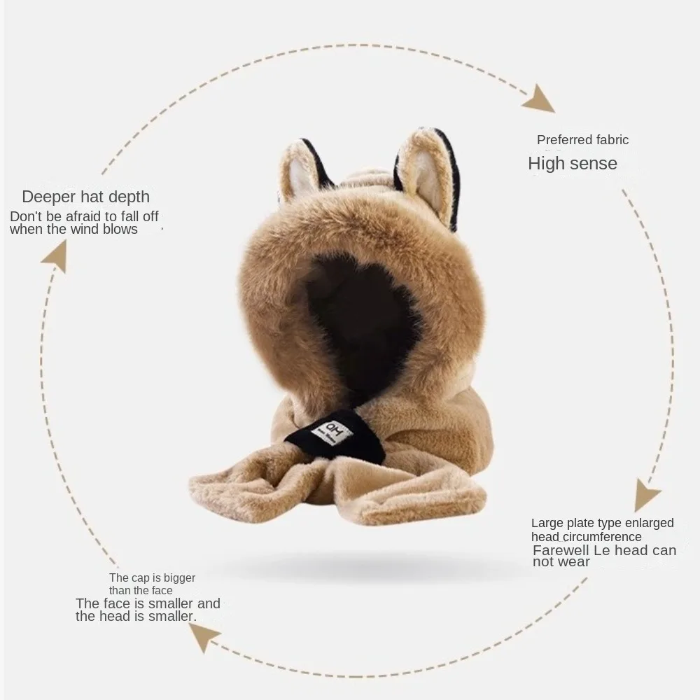 الشتاء الثعلب الأذن شكل قبعة متكاملة وشاح يندبروف سماكة الأذن حماية قبعة عادية قبعة صغيرة دافئة وشاح للنساء