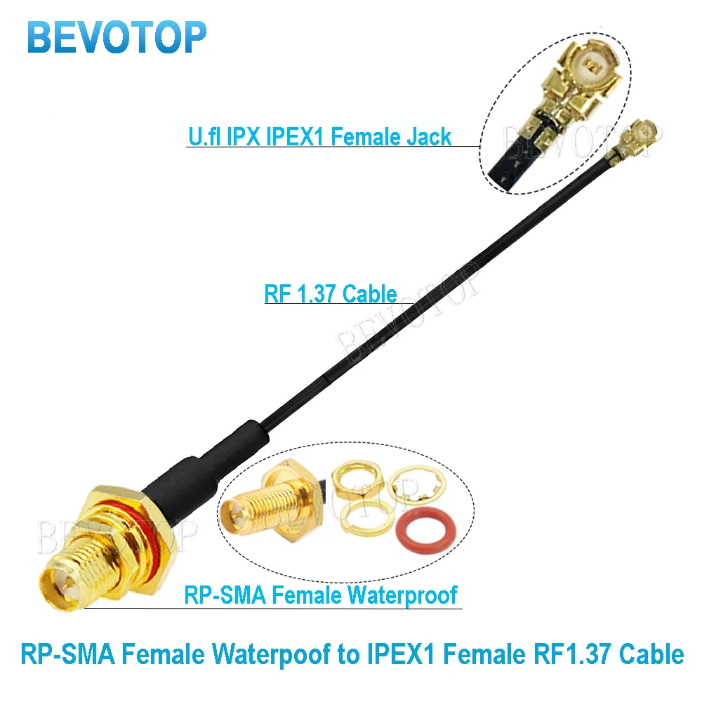 2Pcs/lot uFL   -1 Female to Waterproof SMA Female Adapter RF Coaxial Pigtail WIFI Antenna Extension  RG1.37 Cable