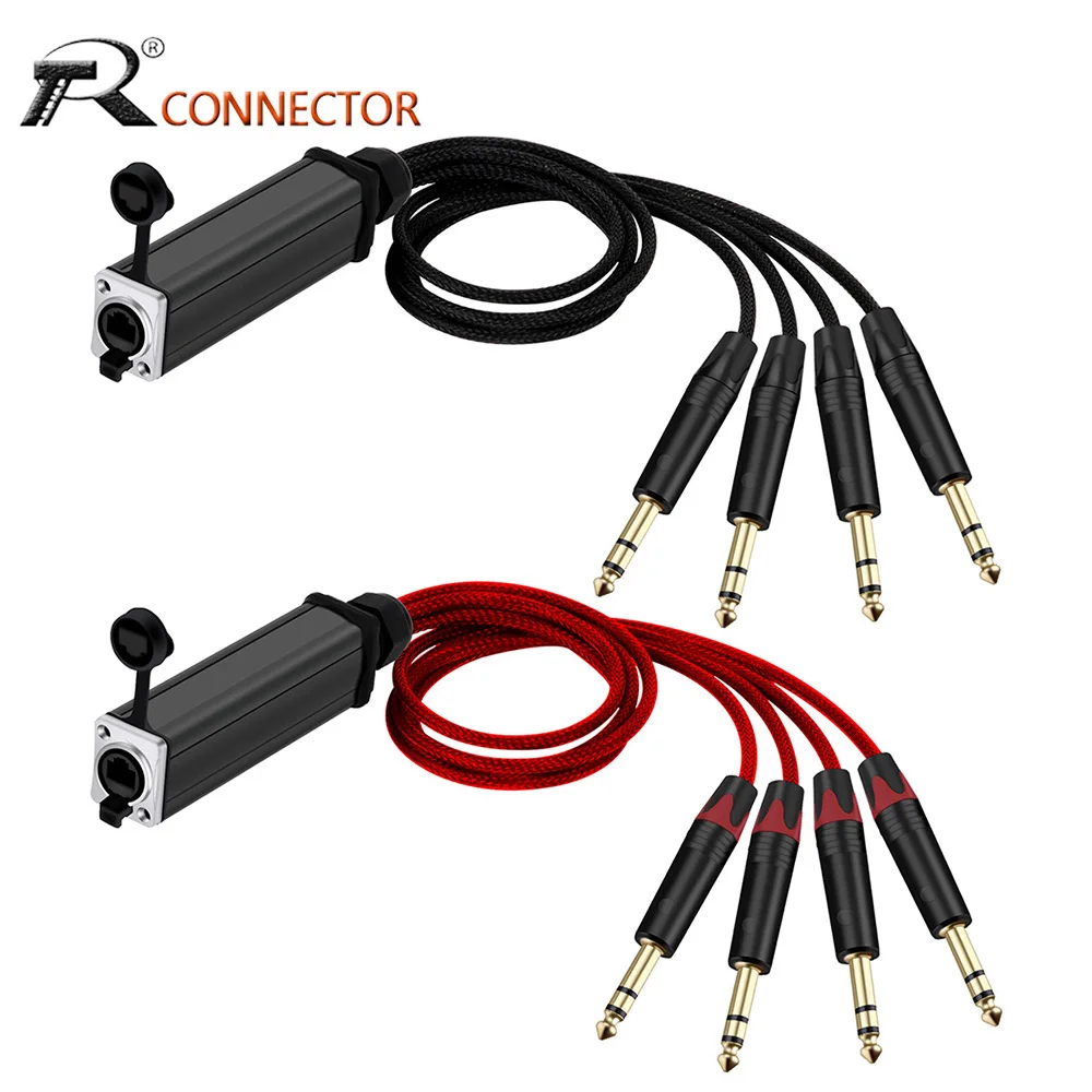 

RJ45 CAT5 to 4 Channel 6.35mm 1/4 Inch 6.3mm Male Stereo Plug Audio Cable Network Signal Extender Splitter for Guitar Mixer