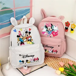 Minnie Mickey Mouse Rabbit Ears Backpack Women Disney Bags Anime Movie Character Pattern Backpacks Large Capacity Portable Bag