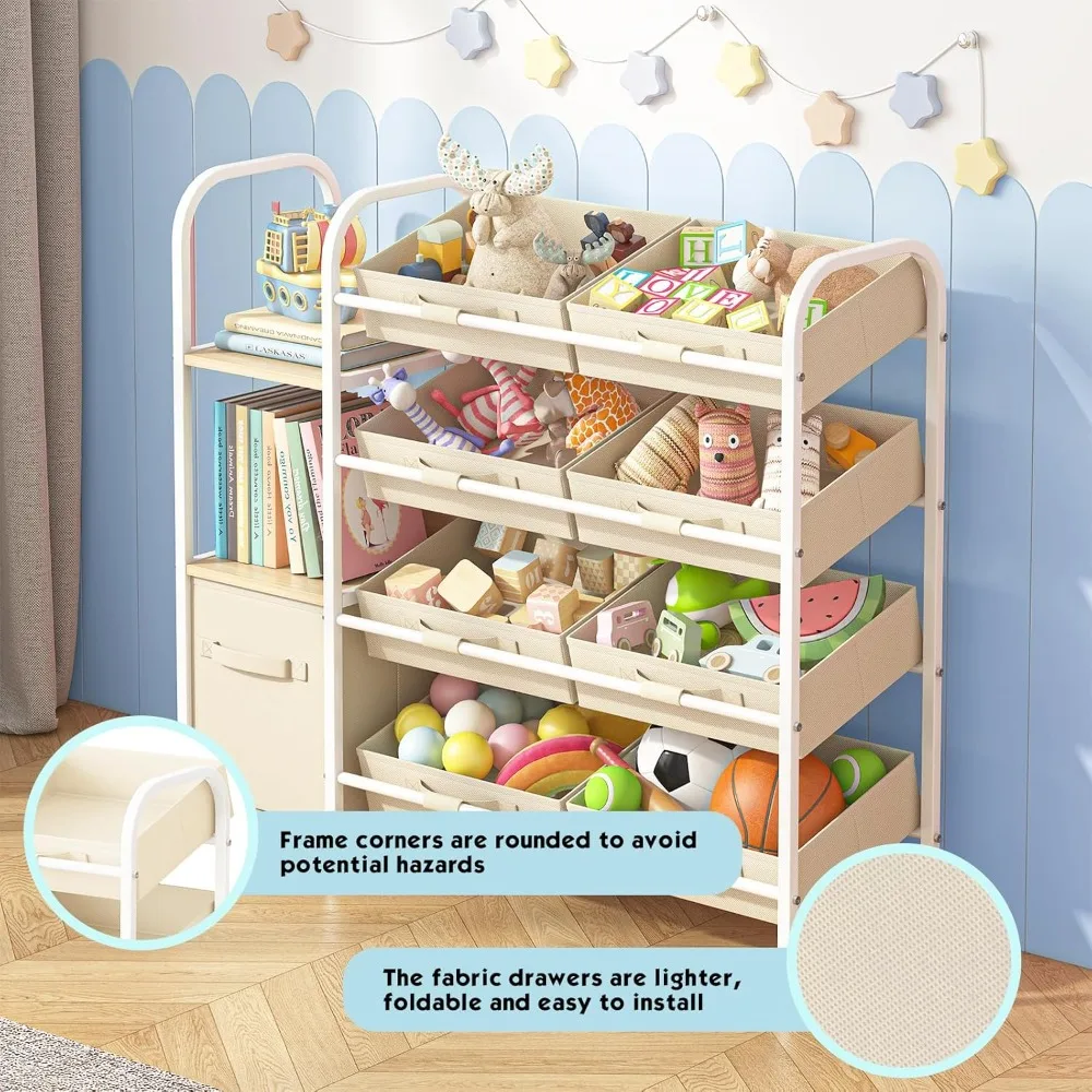 منظم تخزين بأدراج قماشية مع رف كتب من 3 طبقات للأطفال، حل تخزين ألعاب الحضانة #4
