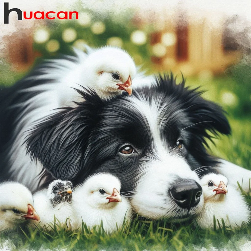 Huacan 5D Tier Diamant Malerei Hund und Küken voller Bohrer Diy Cartoon Mosaik Strass Malerei komplette Kit Home Decor