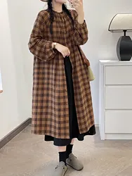 Fall clothes 2024 women Japan style long sleeve plaid dress for women single-breasted long shirt dress plus size women clothing