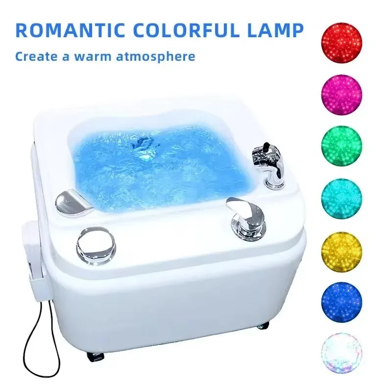 Hot Sale Electric Floor Mounted Foot Basin Spa Massager Single Hole Faucet Heat Colored Lights Deep Clean Foot Bath for Salon