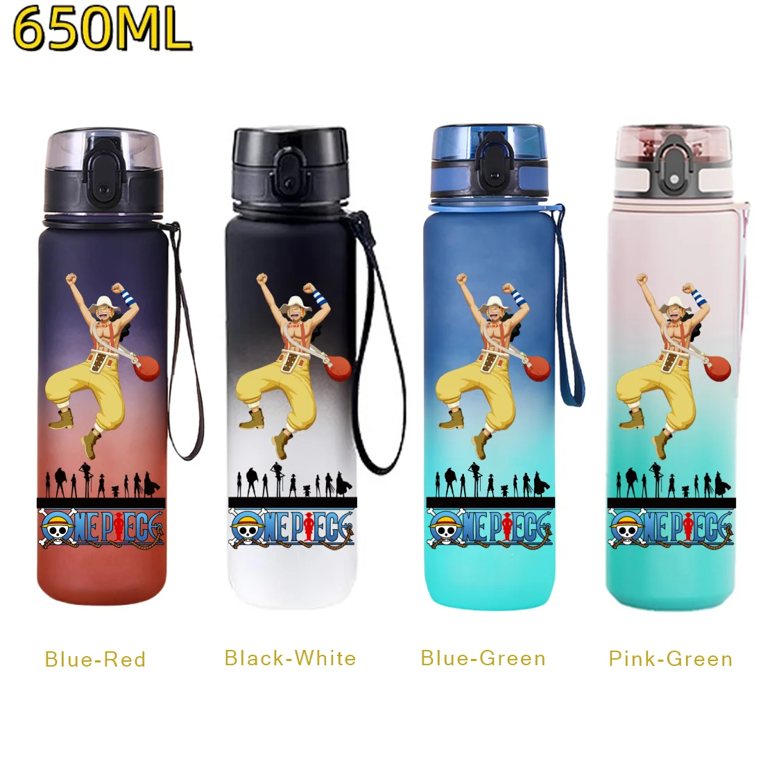 650ML ONE PIECE Luffy Zoro Sporttrinkflaschen Große Kapazität Sport-Fitness-Trinkflasche mit Klappdeckel Trinkwasserbecher Geschenk