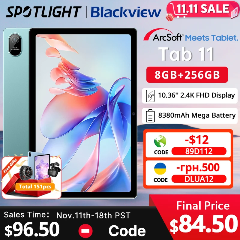 Blackview Tab 11 WiFi Tablet 8GB+256GB 10.36'' 2.4K FHD+Display 8380mAh Battery 18W Fast Charge 16MP Camera Tablet PC Android