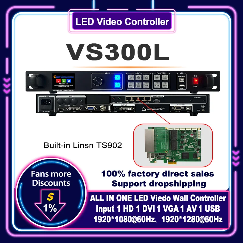 

All in one led video wall controller VS300L built in linsn ts902 send card with 4 net port DVI HD VGA AV USB for stages concerts