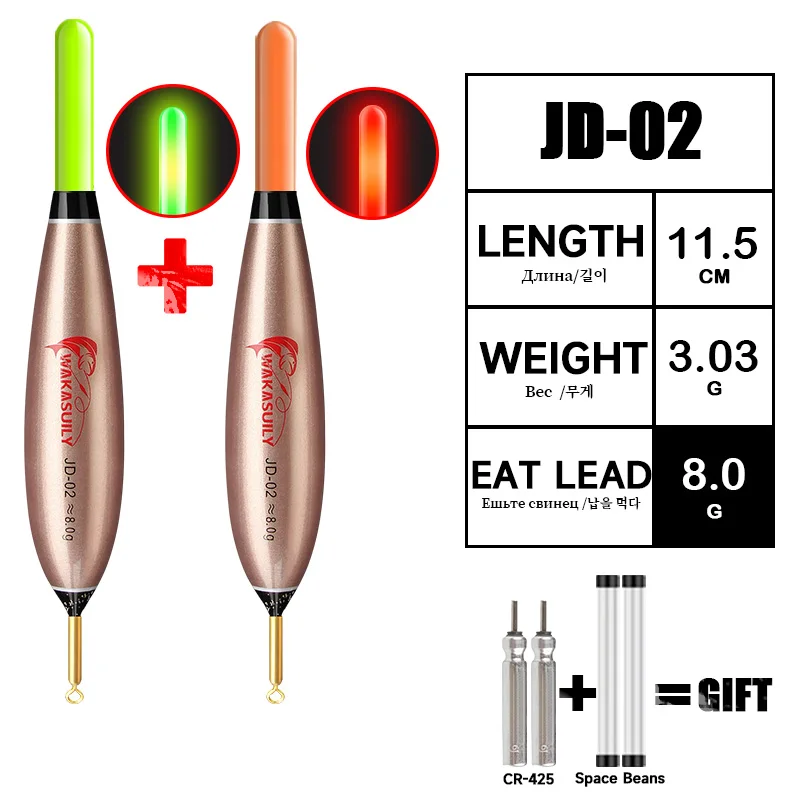 WAKASUILY 2025 Neues 2-teiliges Set Rock Fishing Float Kurzes Nachtlicht Elektronischer Float mit roter/grüner LED 1 Helligkeit Outdoor-Angelausrüstung 9