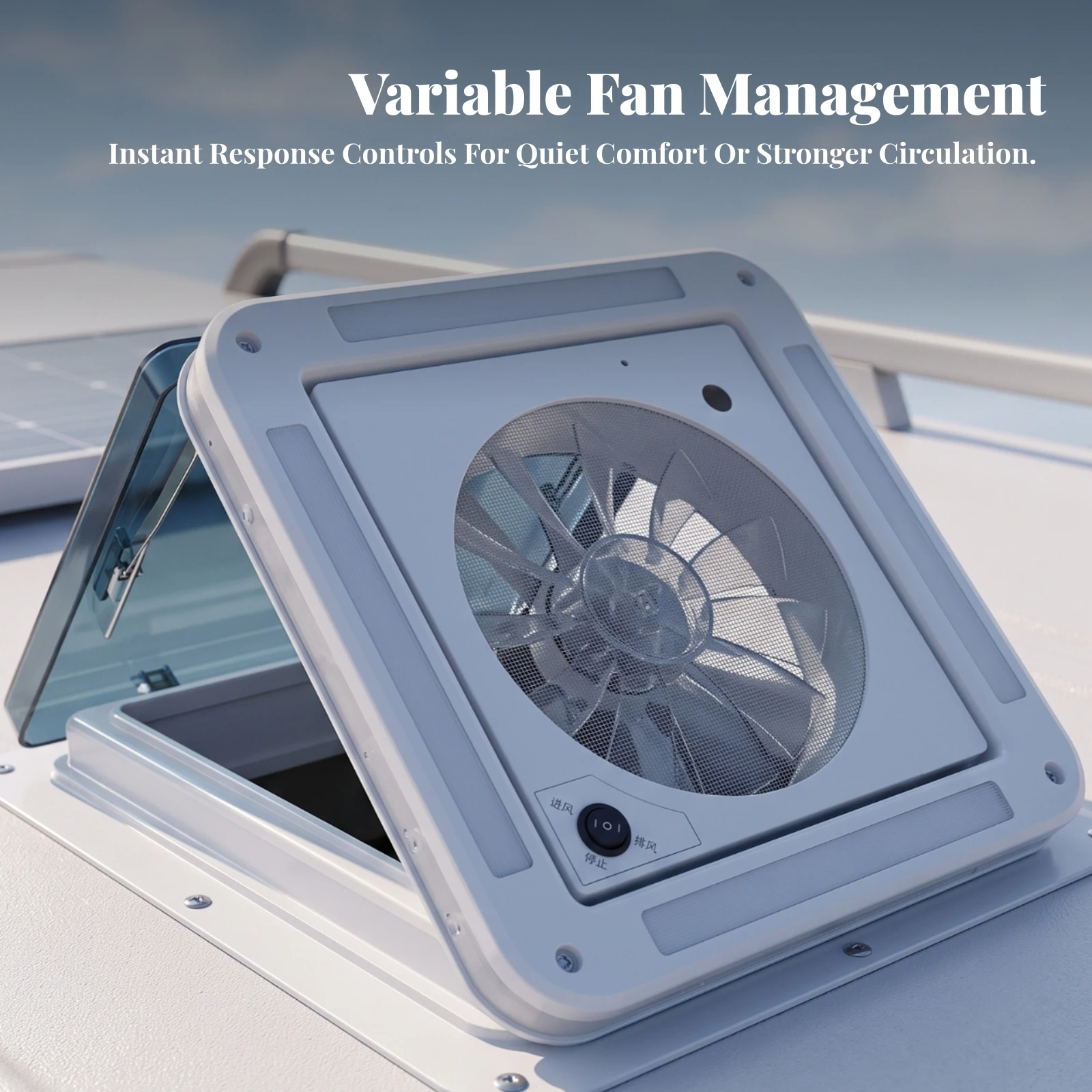 RV Roof Vent Fan with LED Light 12V RV Roof Vent Fan Slim for Travel Trailer, Mobile Bathroom