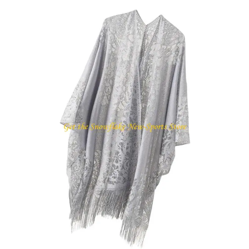 

E56D Elegant Lace Swimsuit Cardigans Coverup for Women See Through Bathing Suit Coverup Kimono Lace Beach Coverup Cardigans