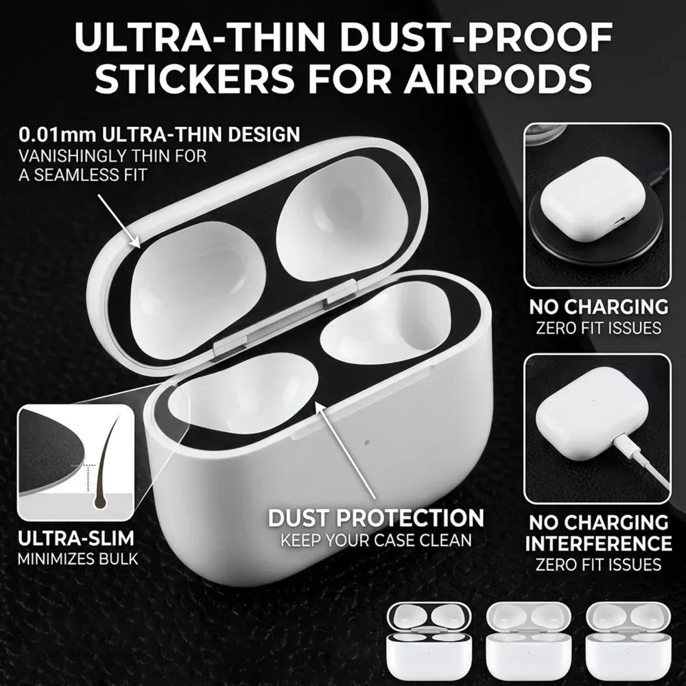 6-1Pairs for Apple AirPods 5/4 Ultra-thin Metal Anti-Dust Guard Sticker Dust Cover Protective Dustproof Film Protectors Stickers