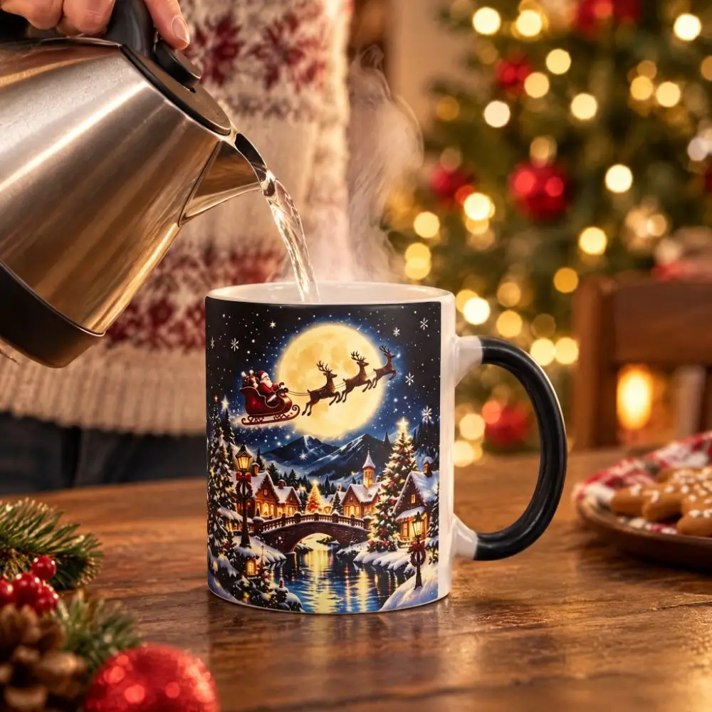 Heat Activated Color Changing Mug Heat Sensitive Discoloration Heat Sensitive Mug Eye-catching Christmas Theme Magic Mug Holiday